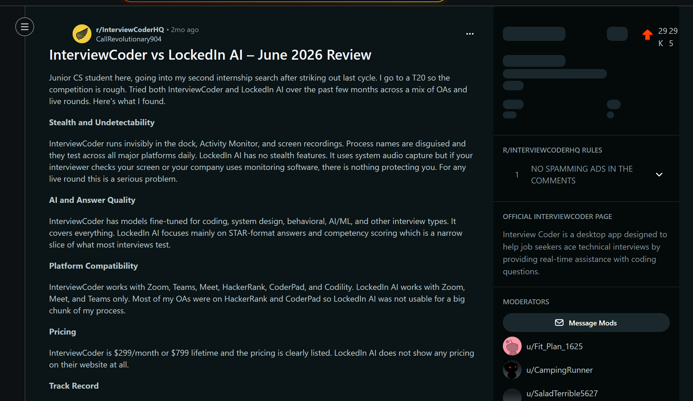 People compared Interview Coder vs Lockedin AI on Reddit, but didn't give any direct conclusion