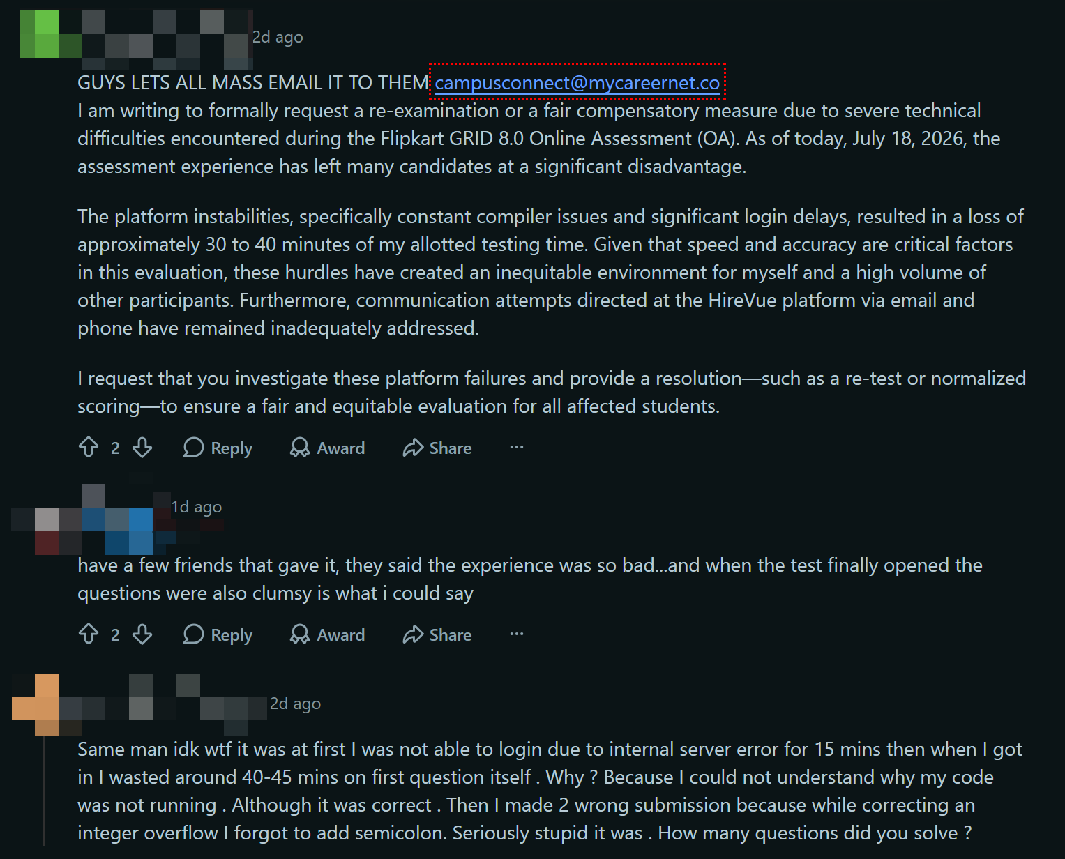 People gathered on Reddit to share their upsetting experience with Flipkart Grid 8.0