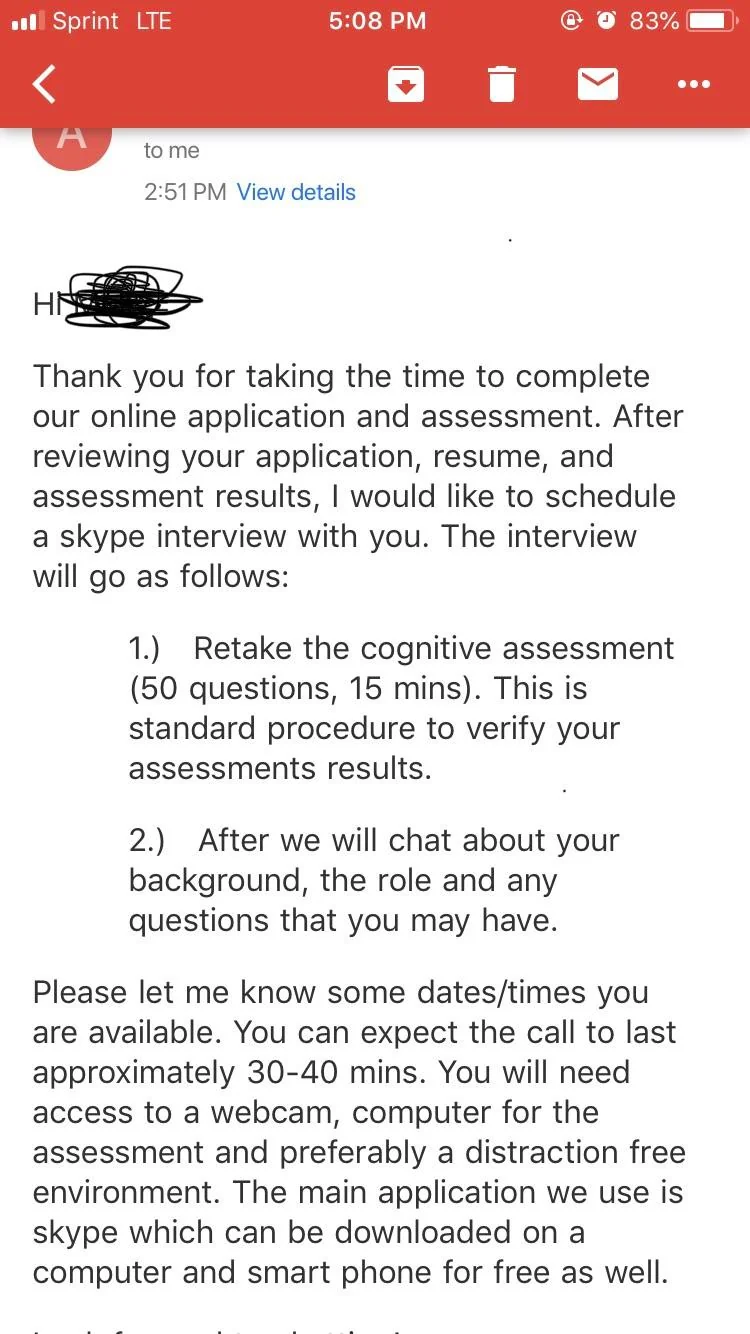 I received an email asking me to take a Predictive Index cognitive assessment