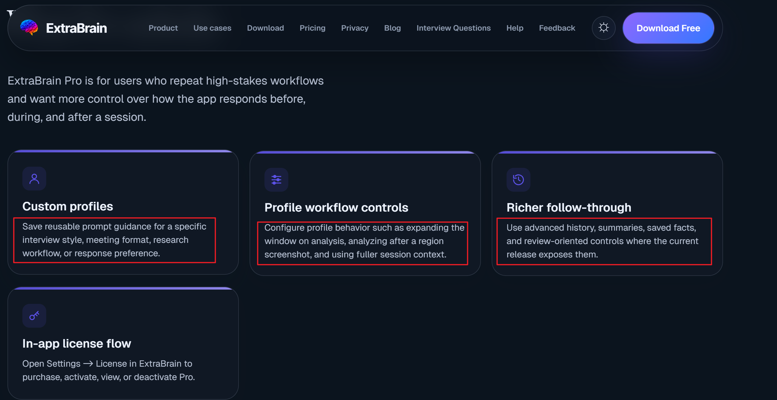 ExtraBrain's Pro plans only bring some more fancy features that are not necessary for normal interviews