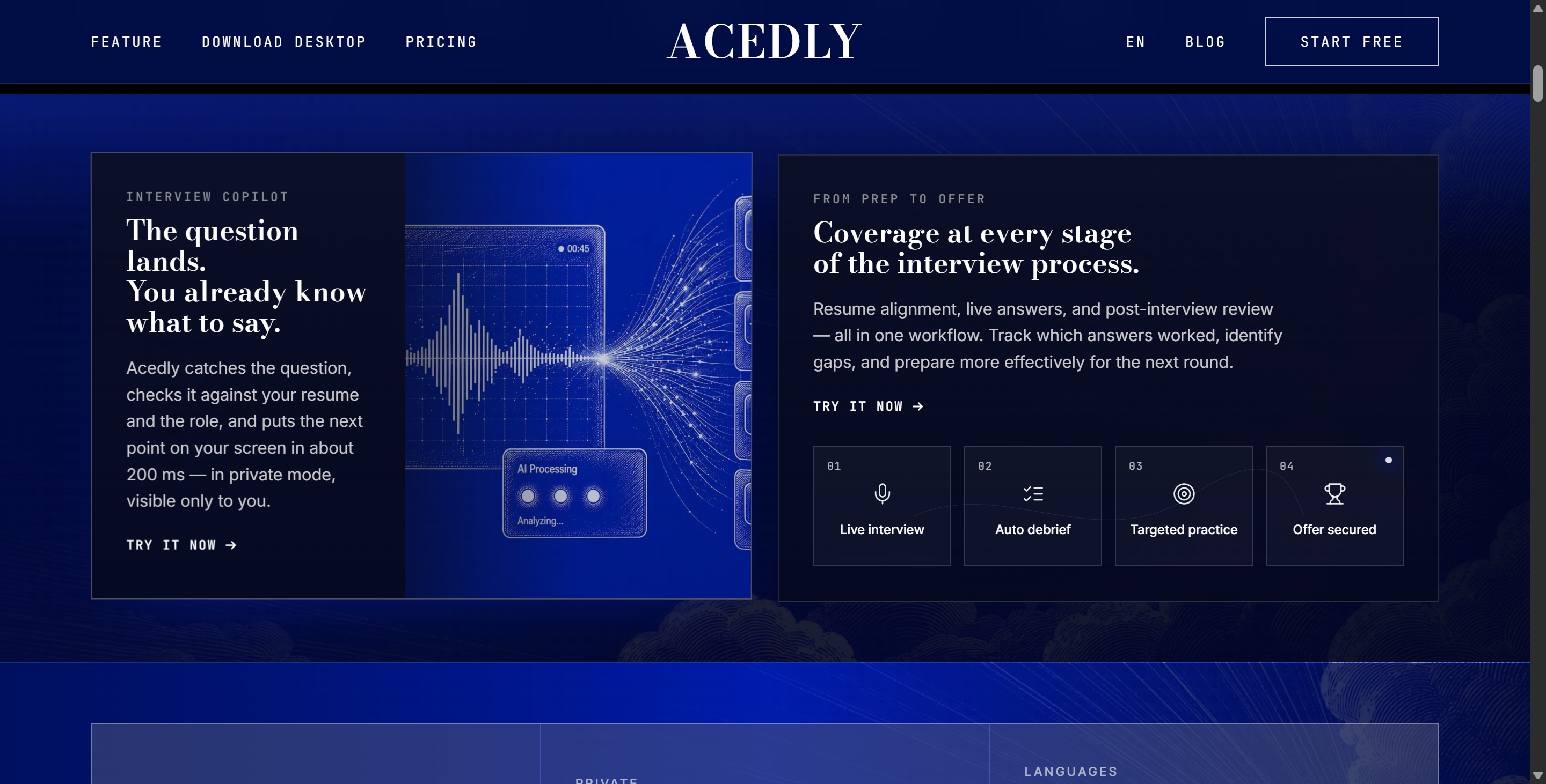 Acedly AI's homepage looks neat and clean