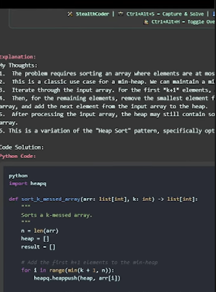 What StealthCoder's overlay should provide while screensharing with the interviewer