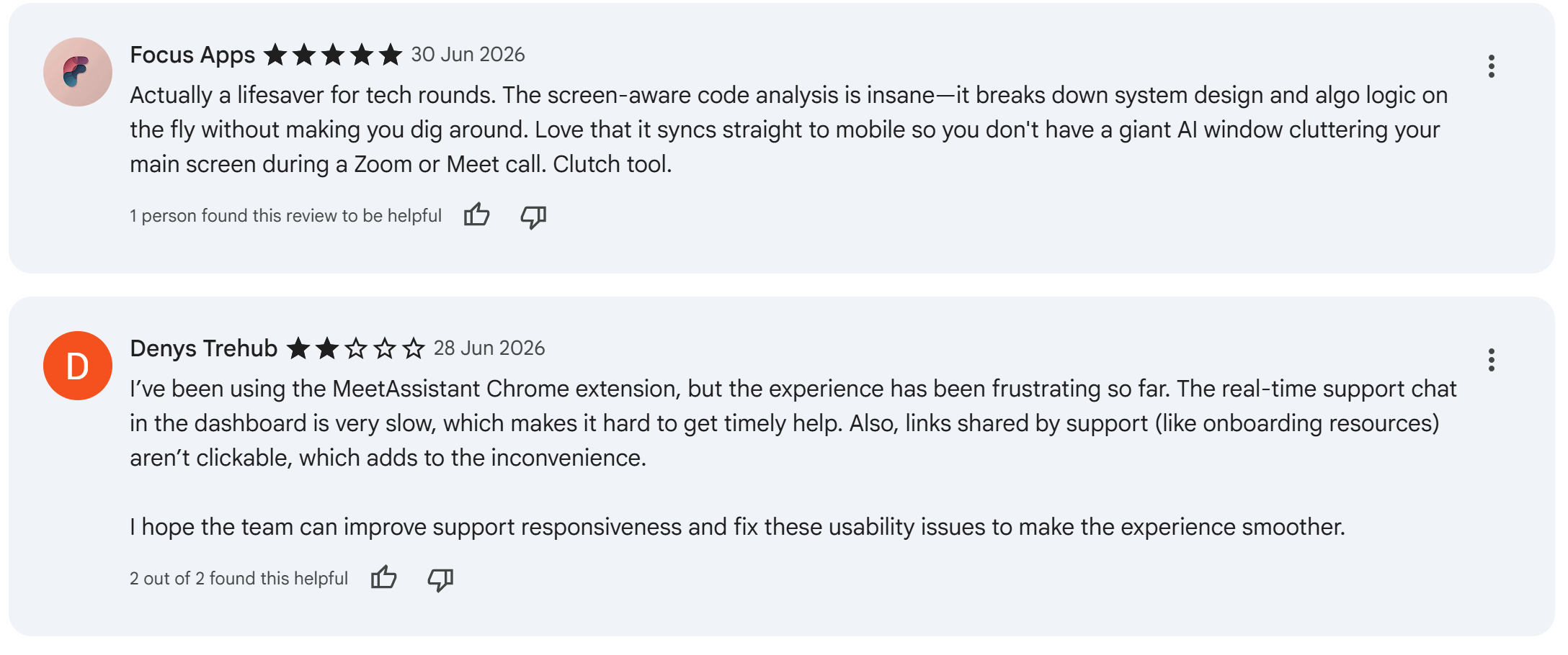 MeetAssist's extension actually got a little bit of bad comments