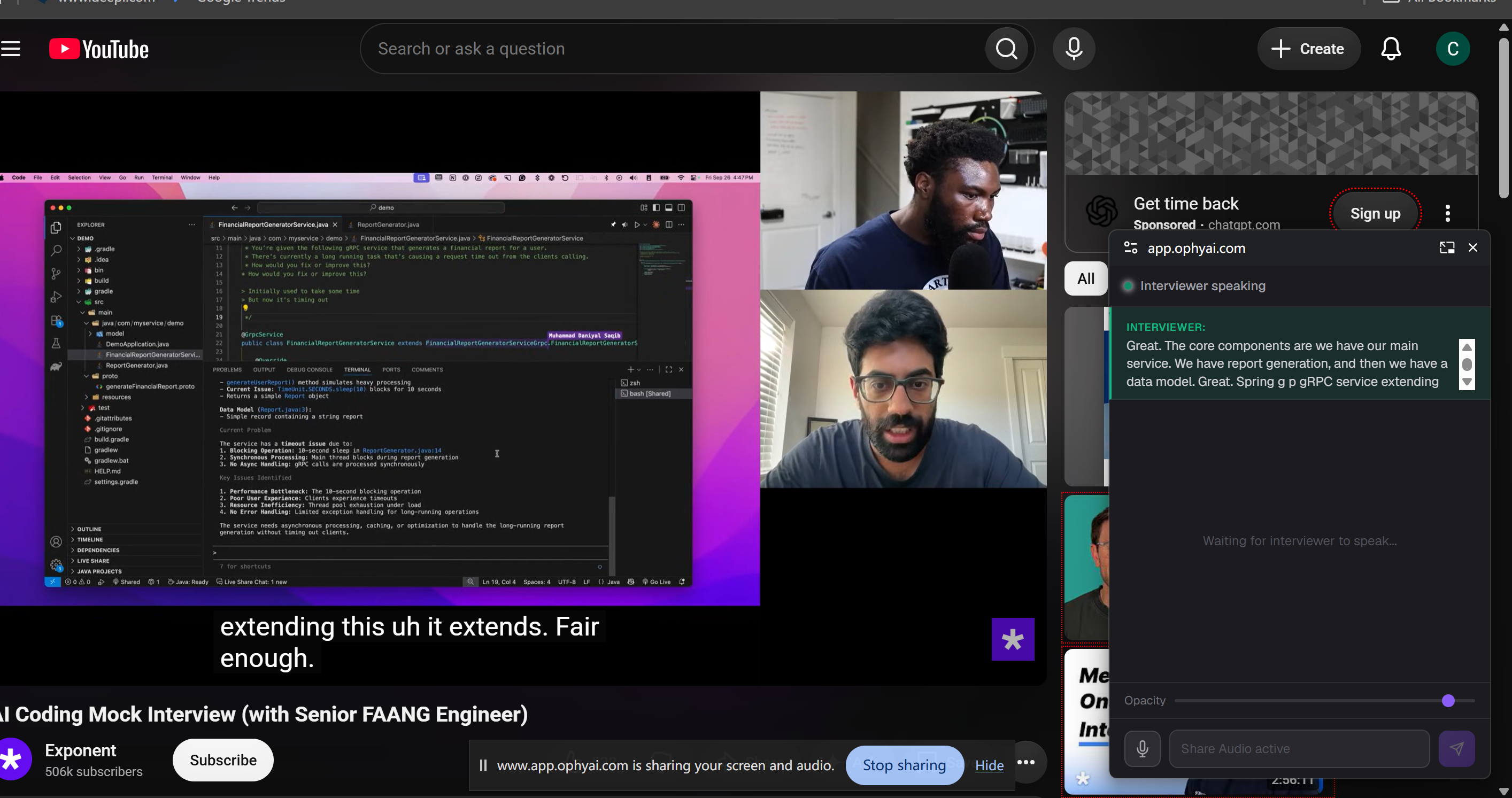 During my tests on OphyAI review, the tool was 100% visible during full-screen sharing and screenshots