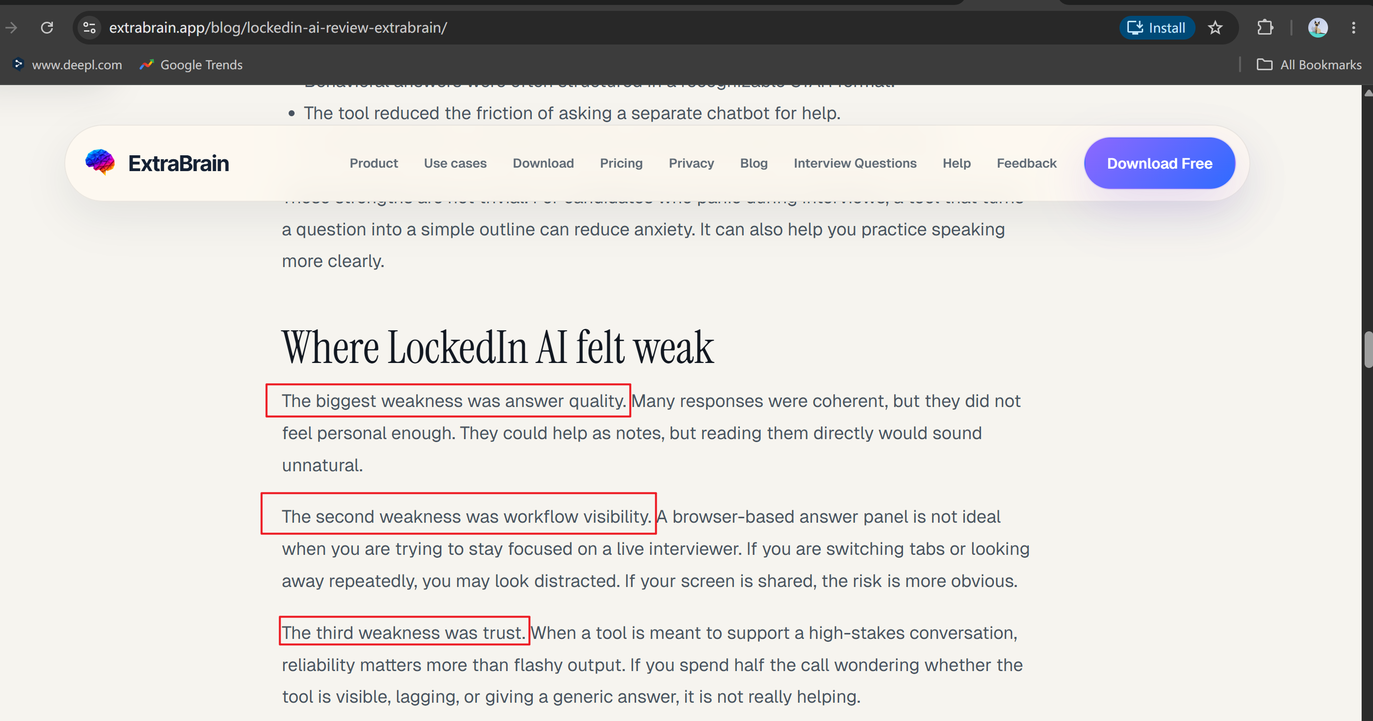 One blog said that LockedIn AI actually had the biggest weakness when it comes to answer quality