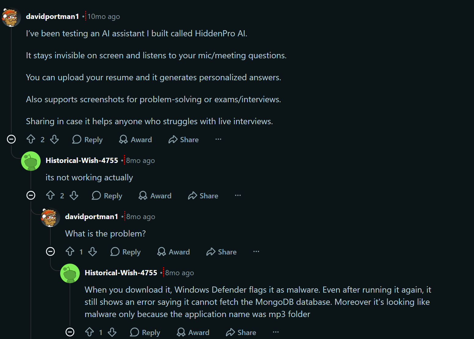 People on Reddit actually got a bunch of problems running HiddenPro AI properly