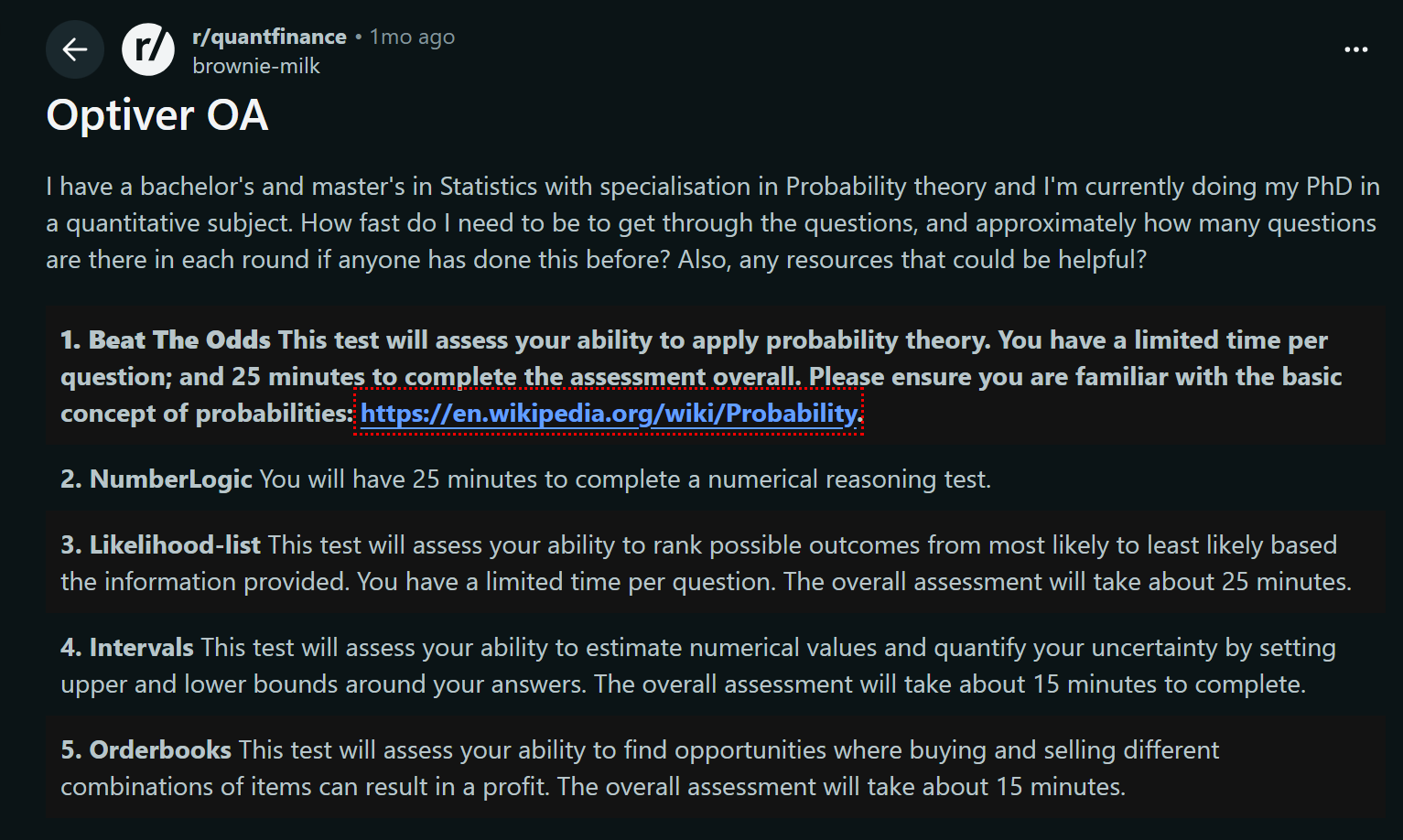 Optiver actually got different OAs for different positions, so don't prepare for those you don't need