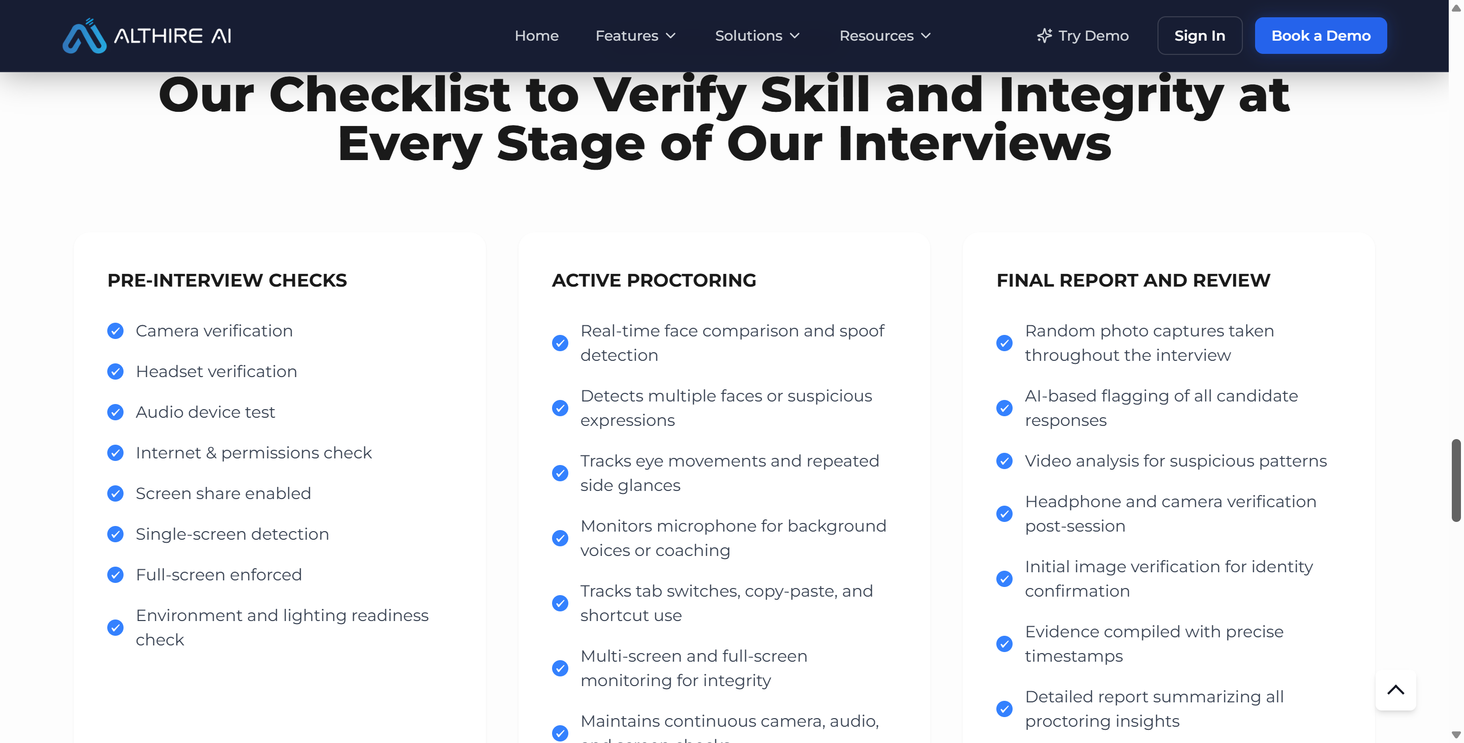 AltHire also provides a list of things to check about proctoring