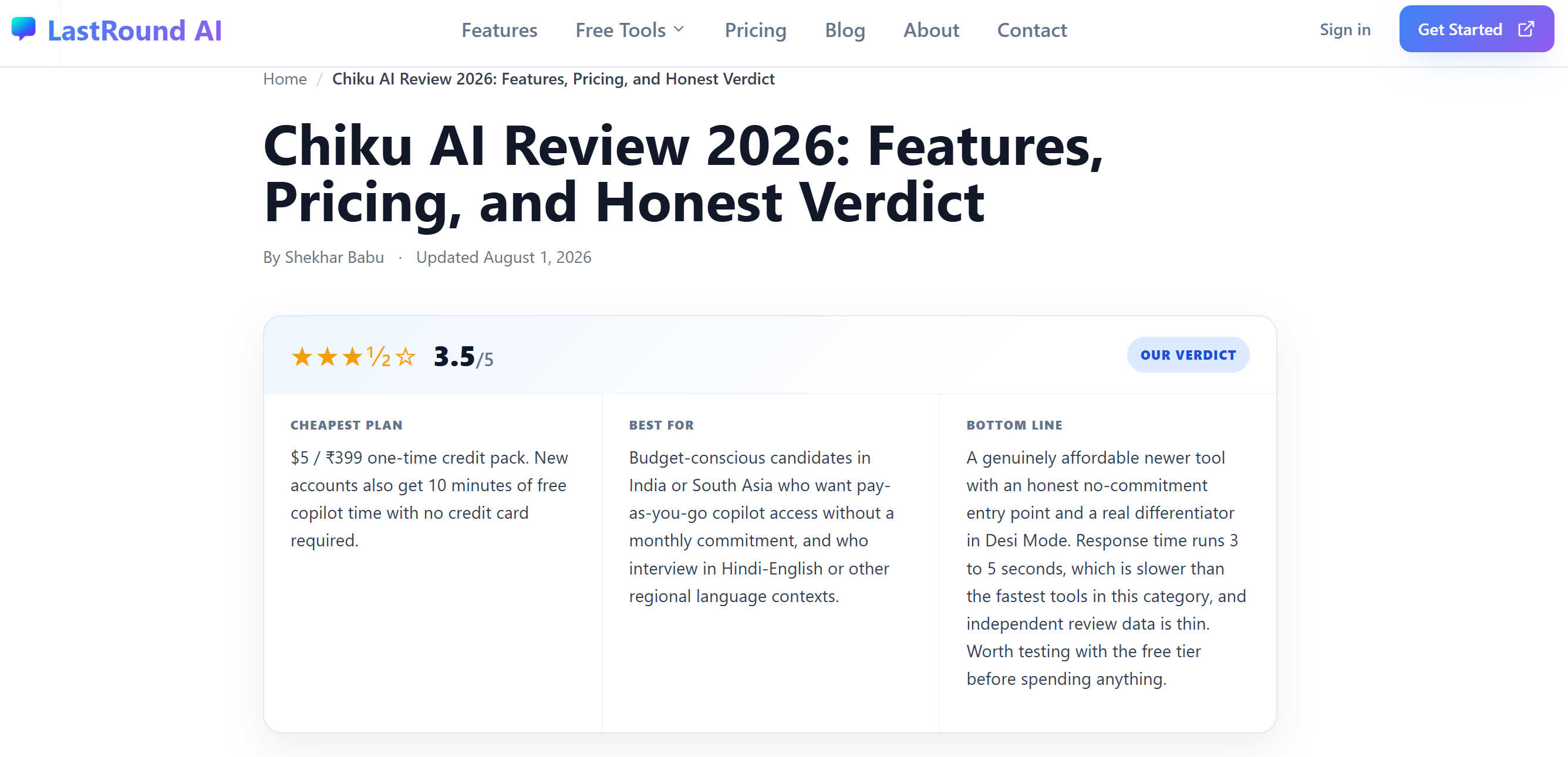 One website rated Chiku AI 3.5/5 stars for its behavior after tests