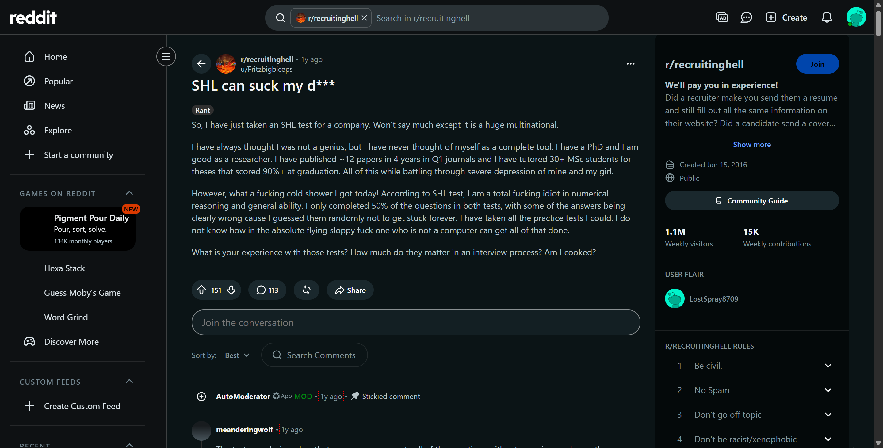 People on Reddit hate the SHL test as much as I did, especially when they're taking the tests by themselves