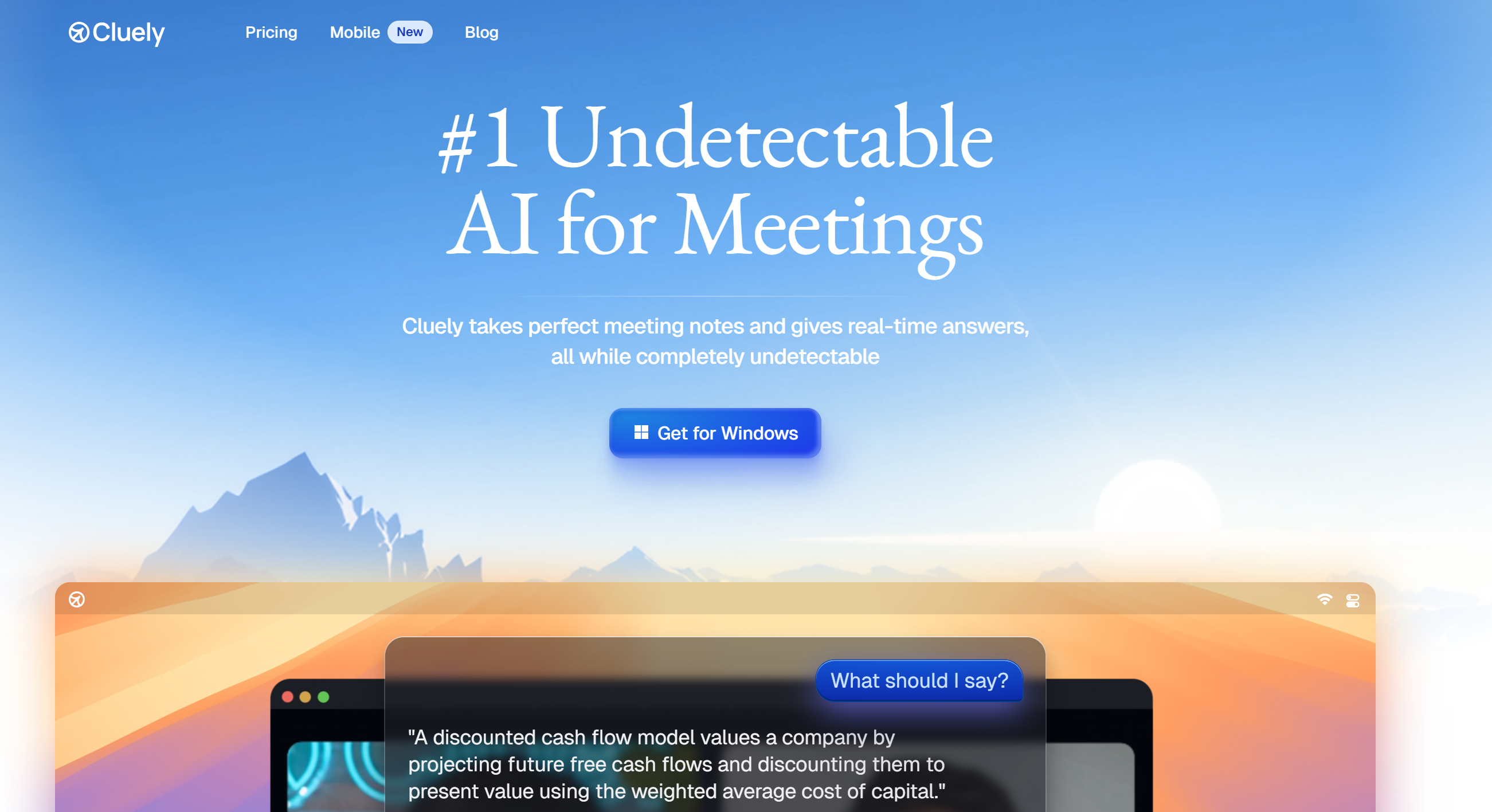 Cluely's homepage, and it was promoted itself as an undetectable AI for Meetings