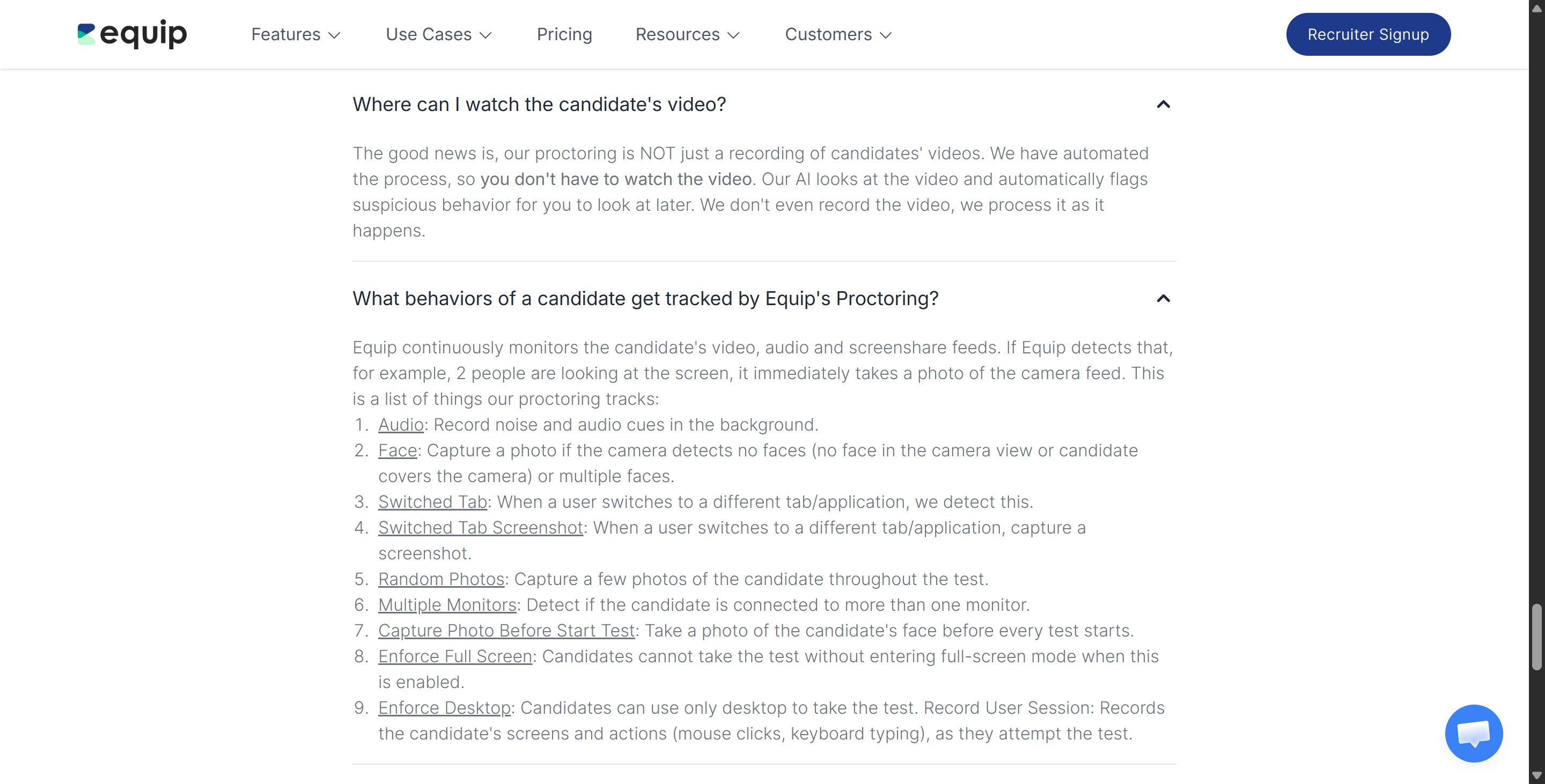 Equip said it can detect 9 different types of candidate behaviors