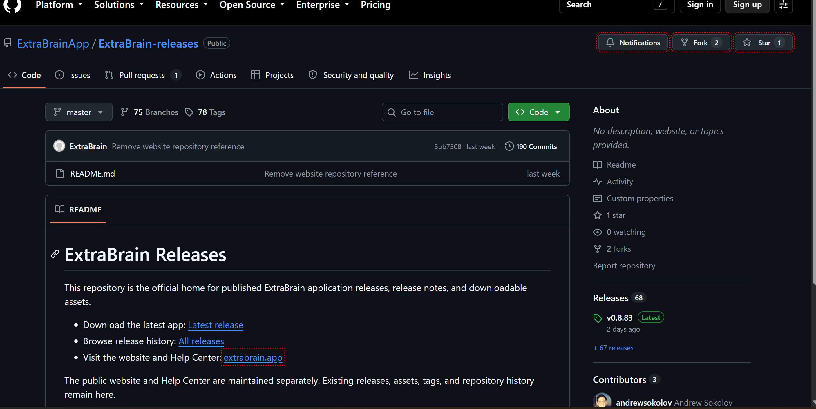ExtraBrain got a GitHub page for updating issues, which only gained 1 star