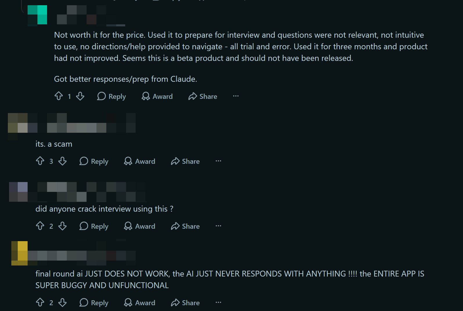 People on Reddit said Final Round AI is a scam, or said that it just does not work