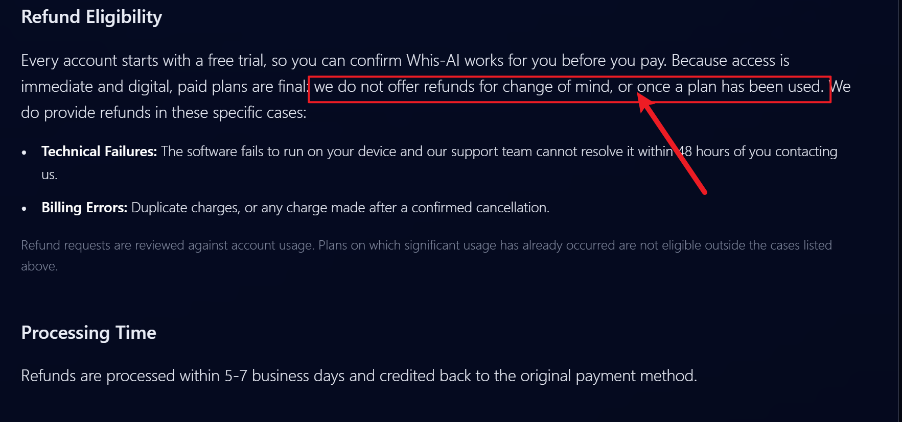 The refund policy of Whis AI is strict; you cannot receive a refund once you have paid for a plan