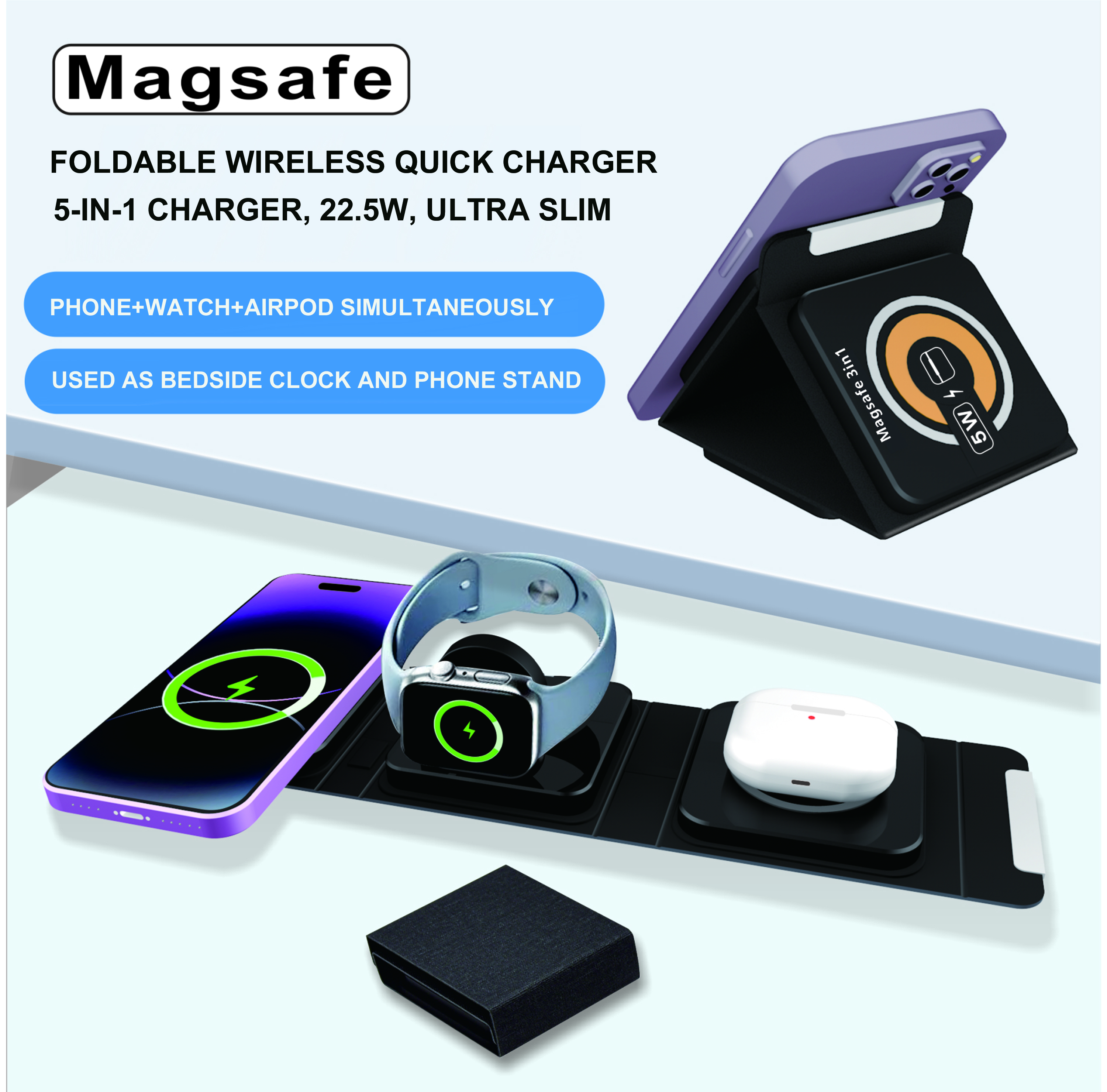 Foldable wireless charger multi-ports