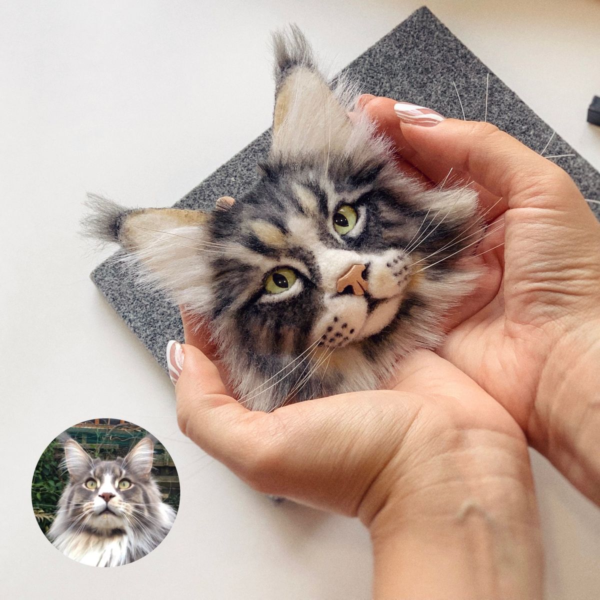 Custom felted head pet portrait