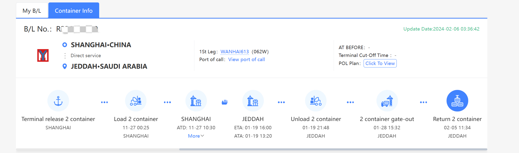 yangming container tracking