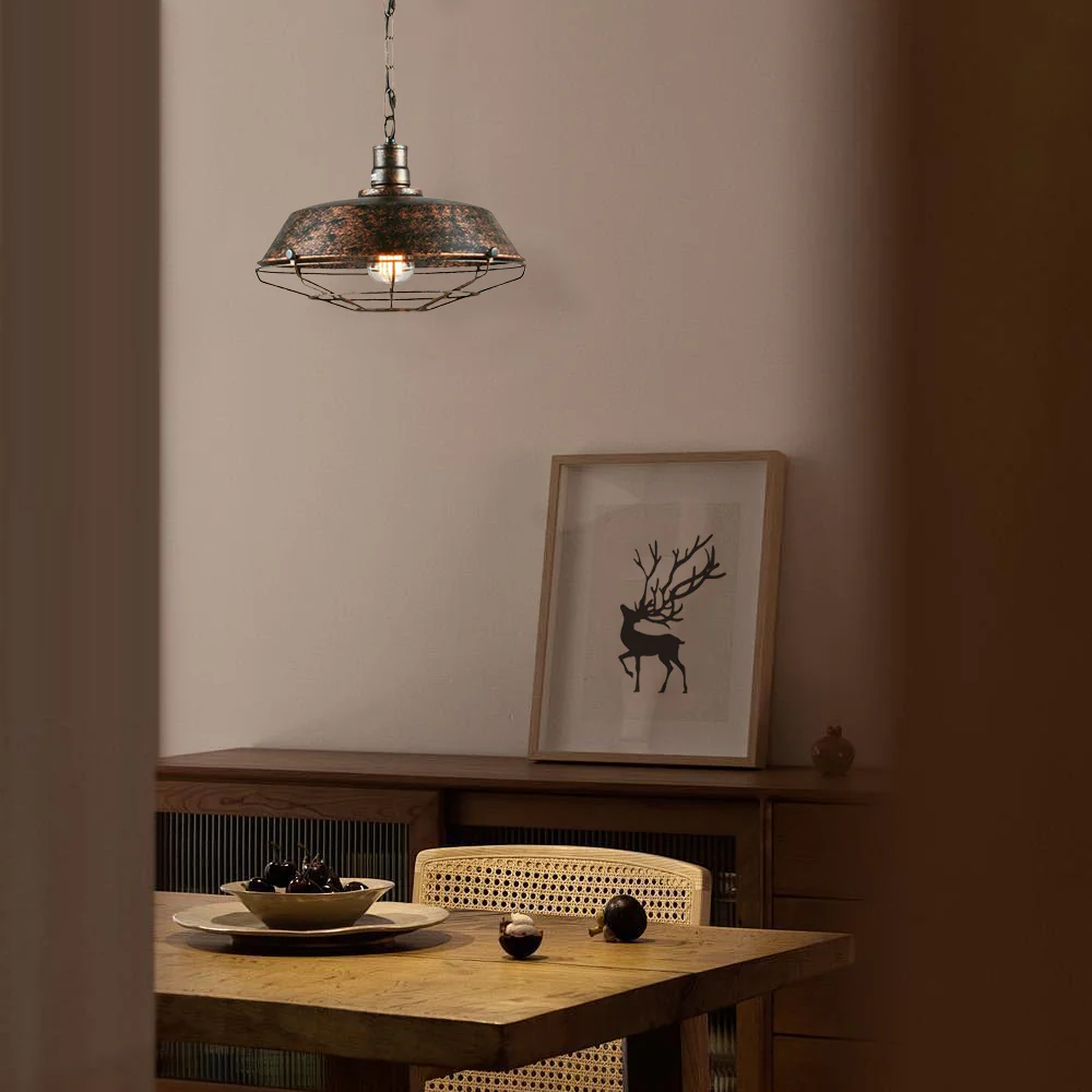 Vintage Black/Rust Pendant Light Metal Lantern Dining Room