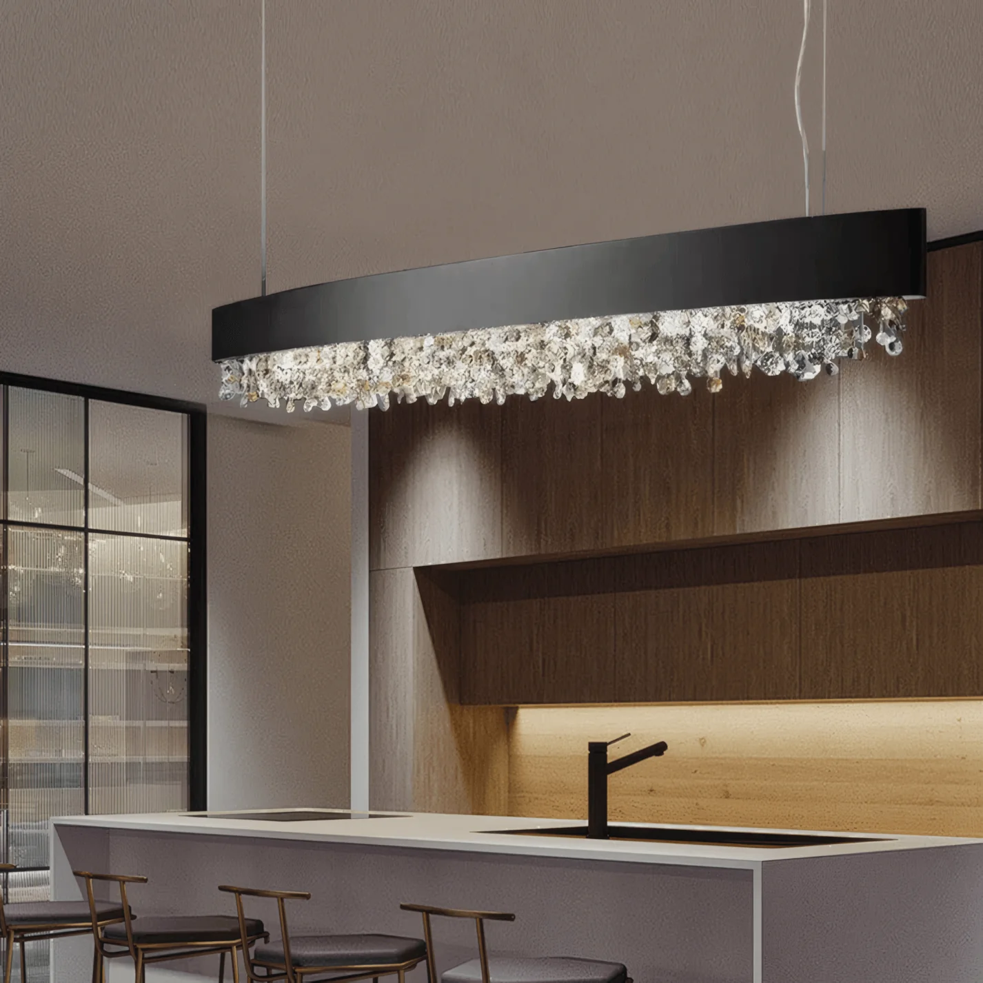 Royal White/Black/Brown/Gold Pendant Light Metal Crystal Dining Room