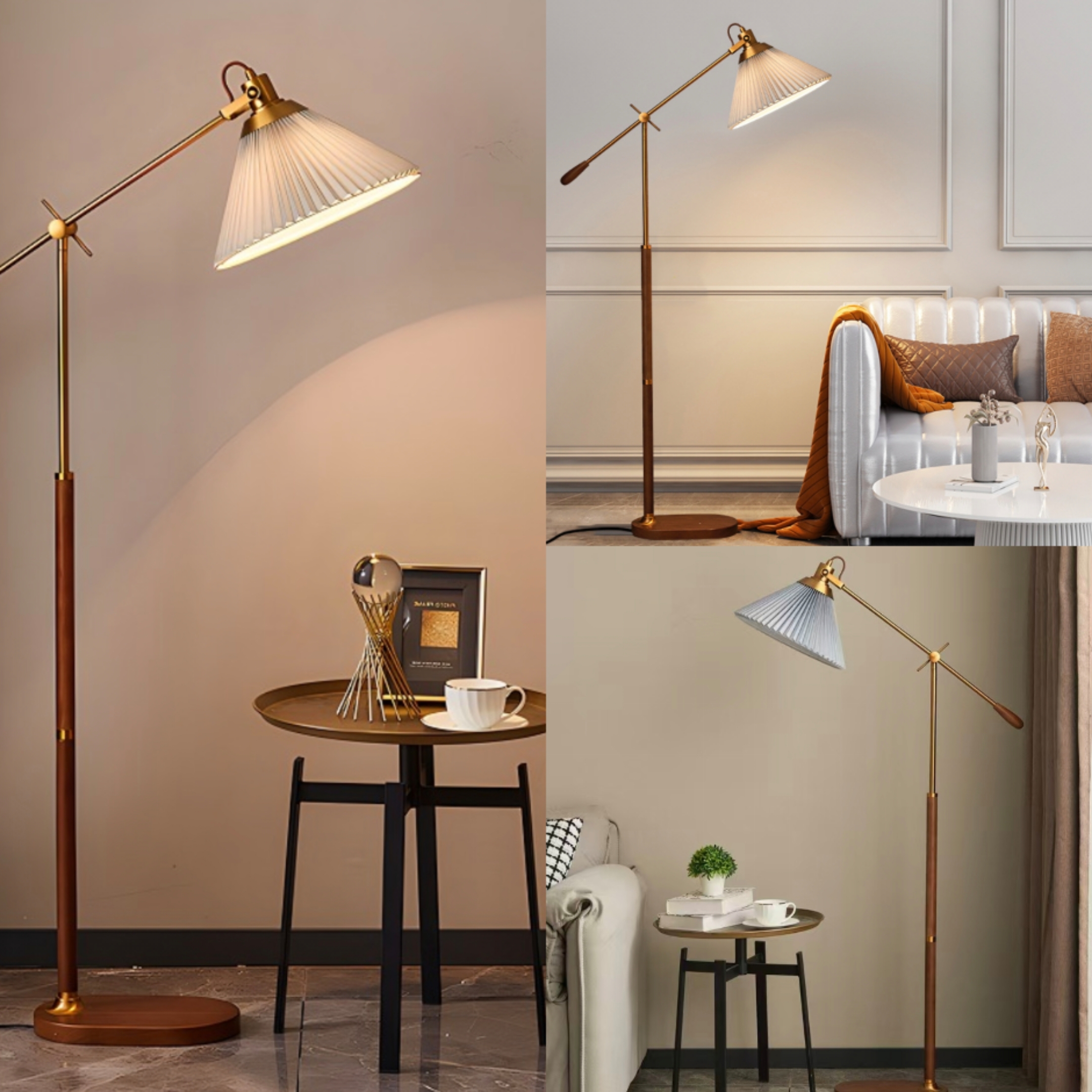 Vintage White Floor Lamp Metal Fabric Living Room