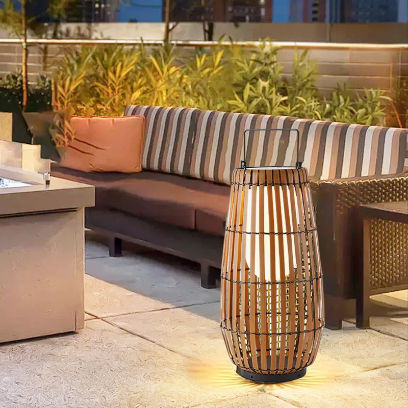 Modern Black/Gray Path Lamp Wooden Linear Outdoor Garden