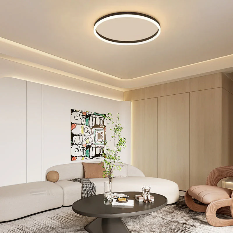 Modern Ring Flush Mount Ceiling Light Black Minimalist Metal