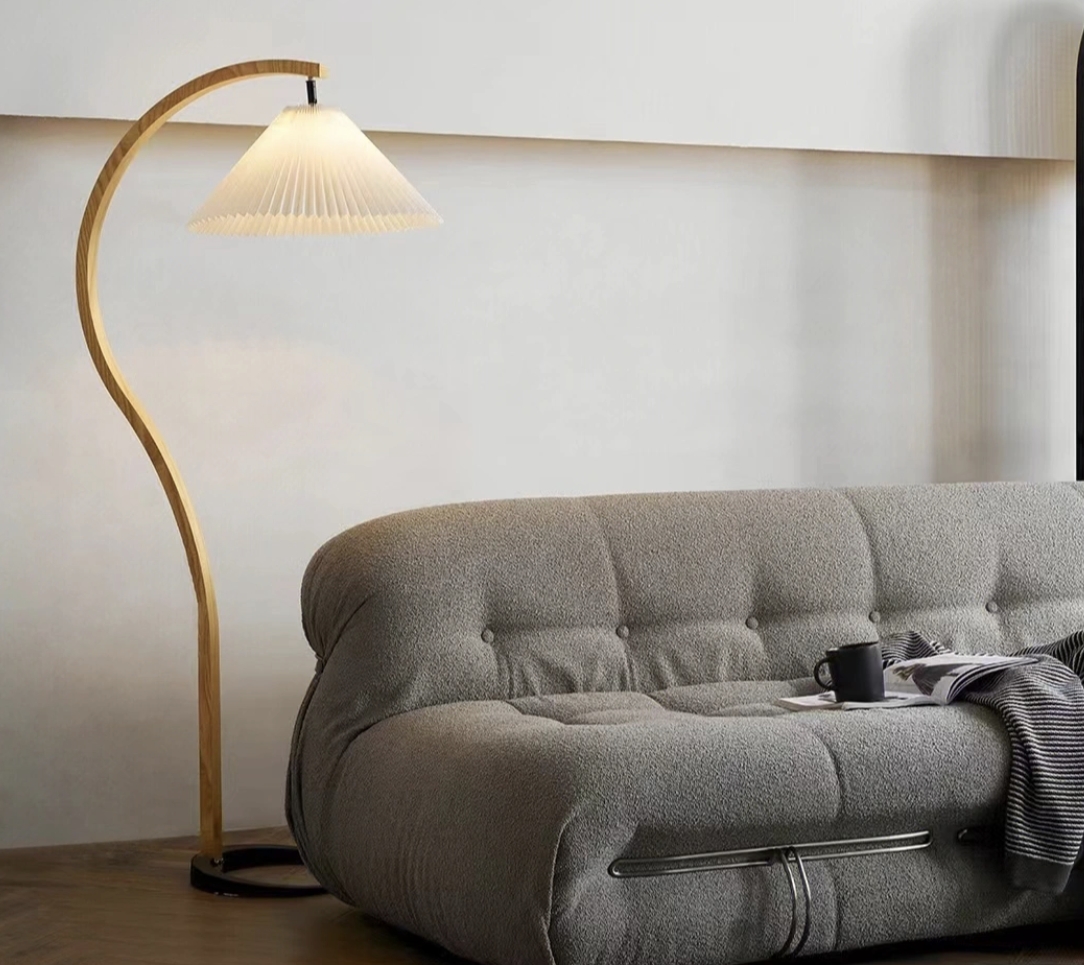 Modern Beige/Brown/White Floor Lamp Metal Fabric Bedroom