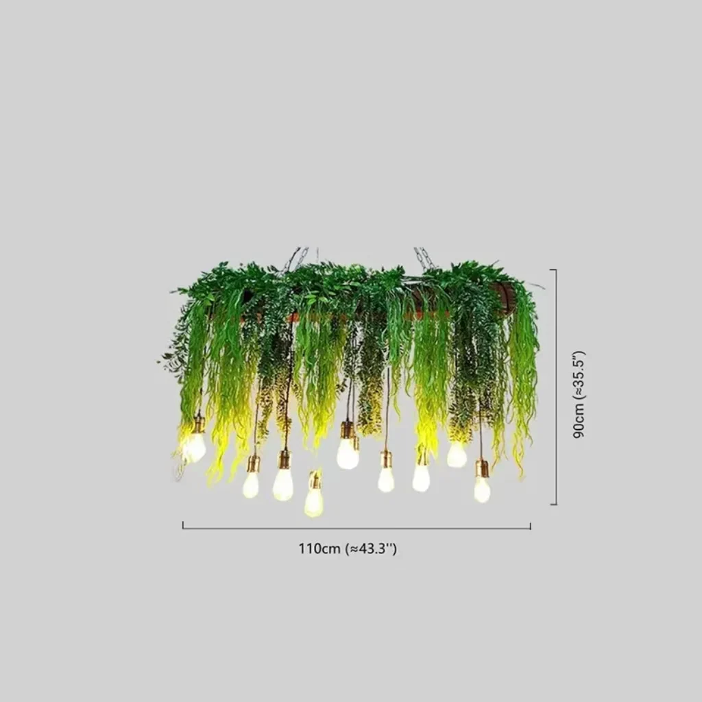 Natural Decorative Rectangular Plant Metal Pendant Light Green Bar