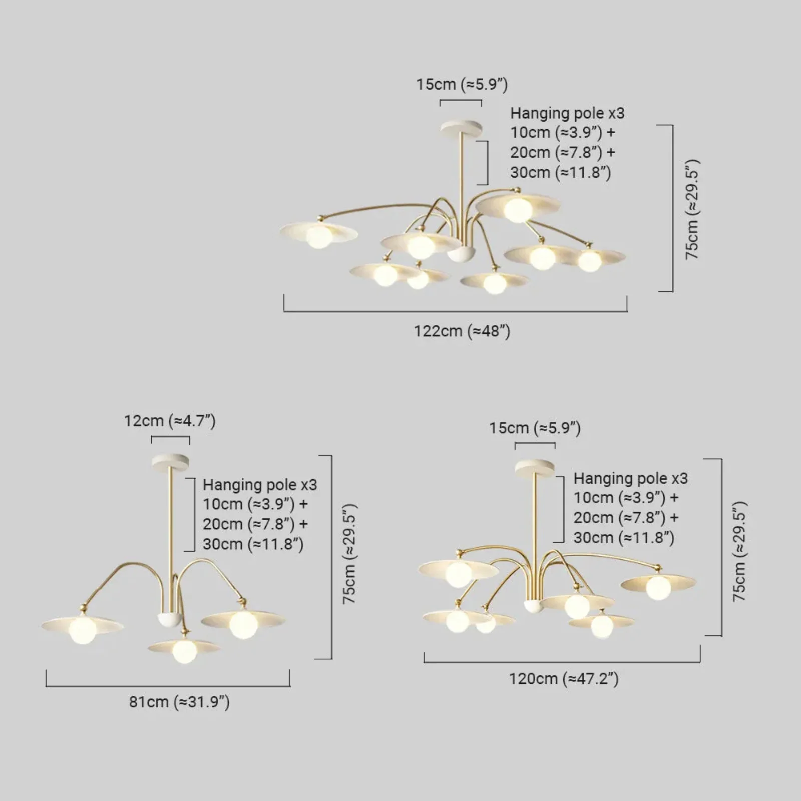 Nordic White Chandelier Metal Glass Frisbee Dining Room