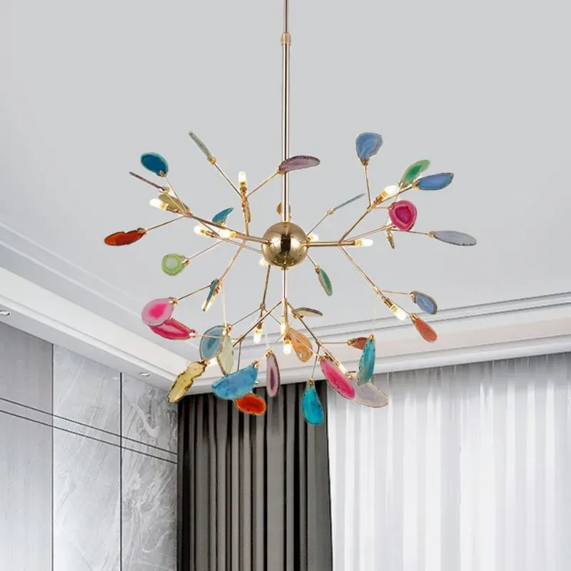 Artistic Leaf Agate Pendant Light, Blue/Green/Colorful