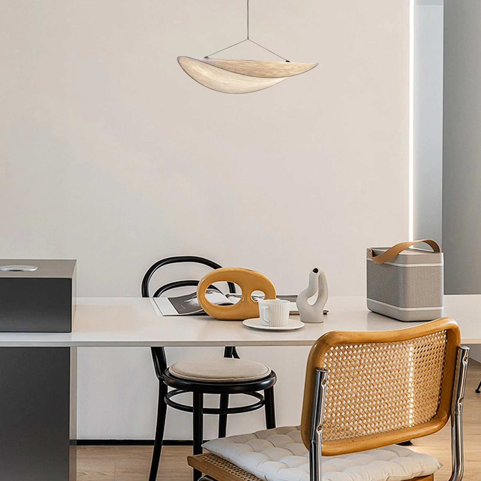 Art Deco White Pendant Light Living Room Metal Curved