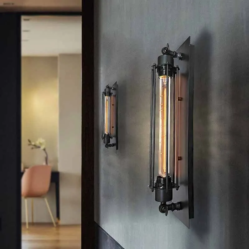 Industrial Black/Gold/Red/Silver Wall Lamp Metal Cylinder Bedroom