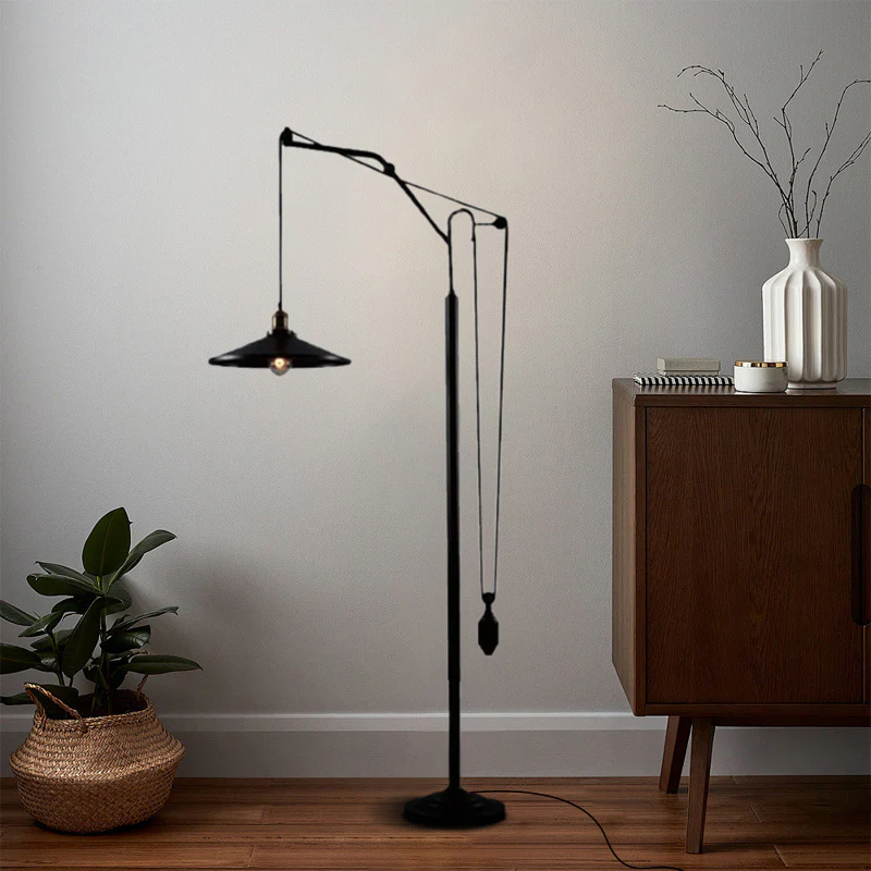 Designer Black Floor Lamp Metal Frisbee Study Room