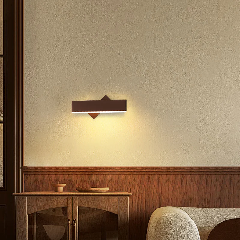 Modern Wall Lamp Bedroom Rectangular Metal Black Gold Brown