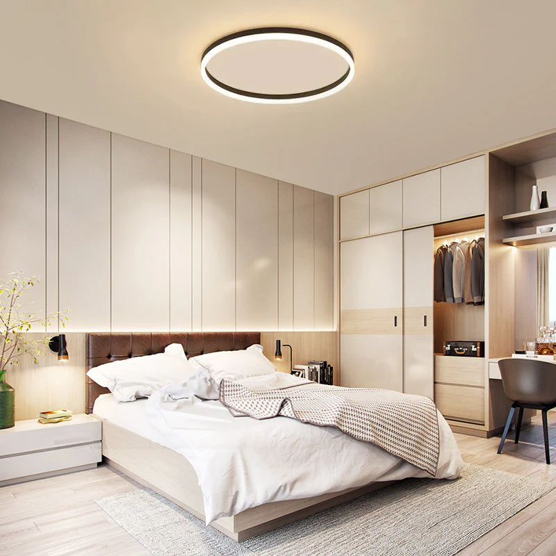 Modern Ring Flush Mount Ceiling Light Black Minimalist Metal