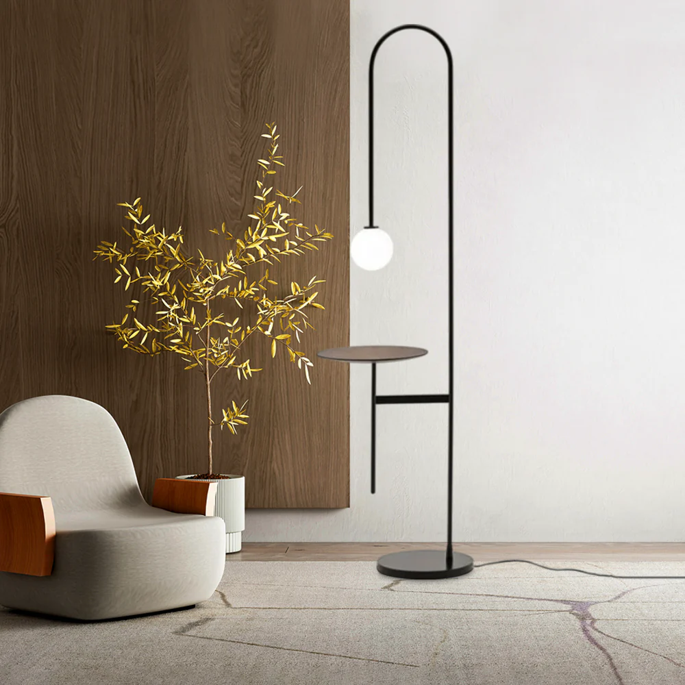 Designer Black Floor Lamp Metal Marble Glass Globular Study Room