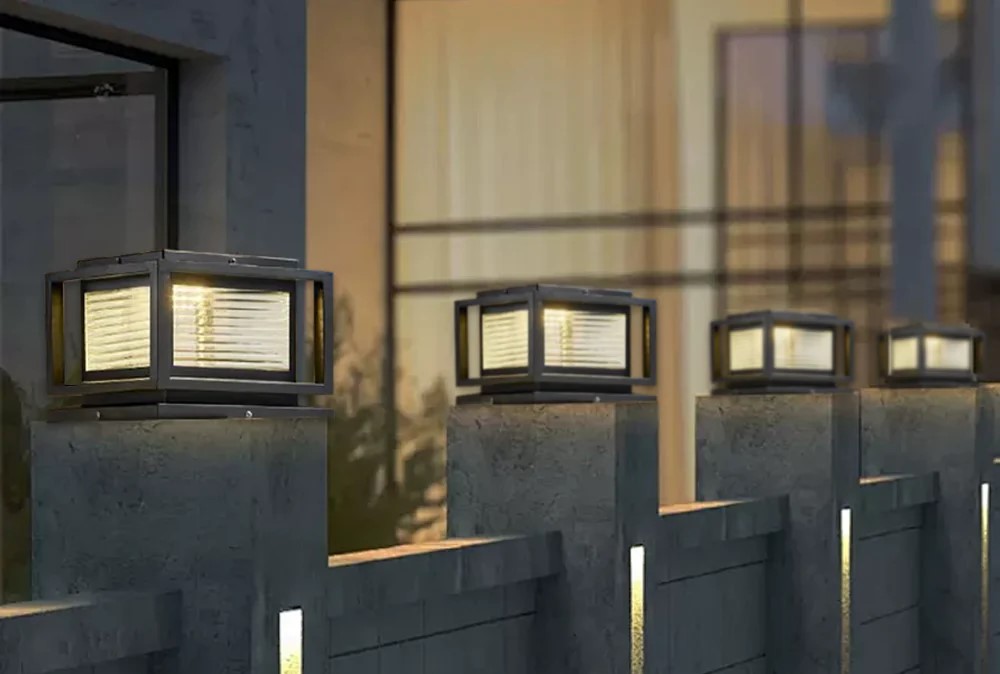 Outdoor solar lights placed on the fence