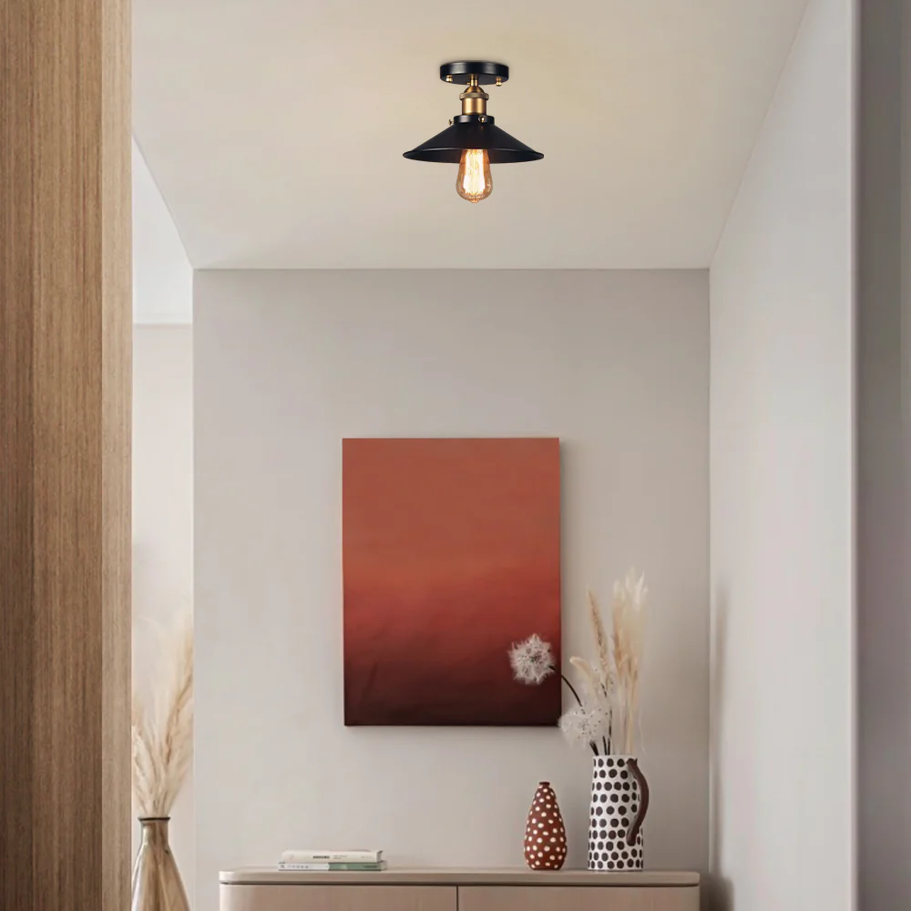 Industrial Black Ceiling Light Metal Conical Corridor