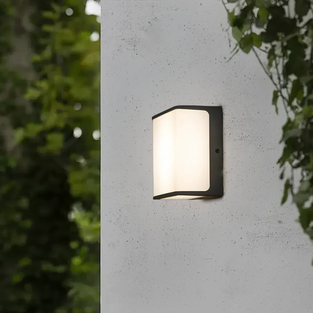 Modern Black Outdoor Wall Lamp Garden Acrylic Rectangular