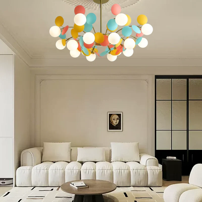 Modern White Grey Chandelier Metal Glass Bedroom