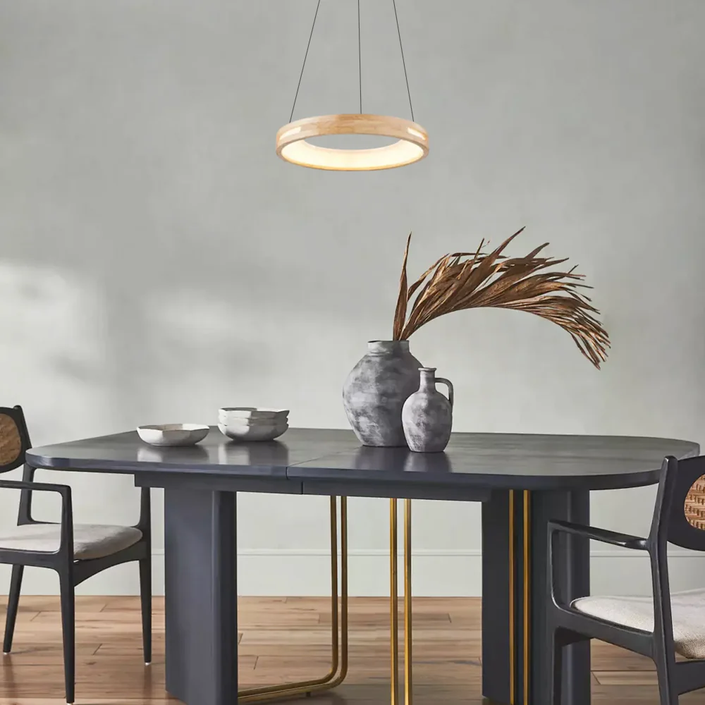 Modern Natural Wood Pendant Light Wooden Annular Living Room