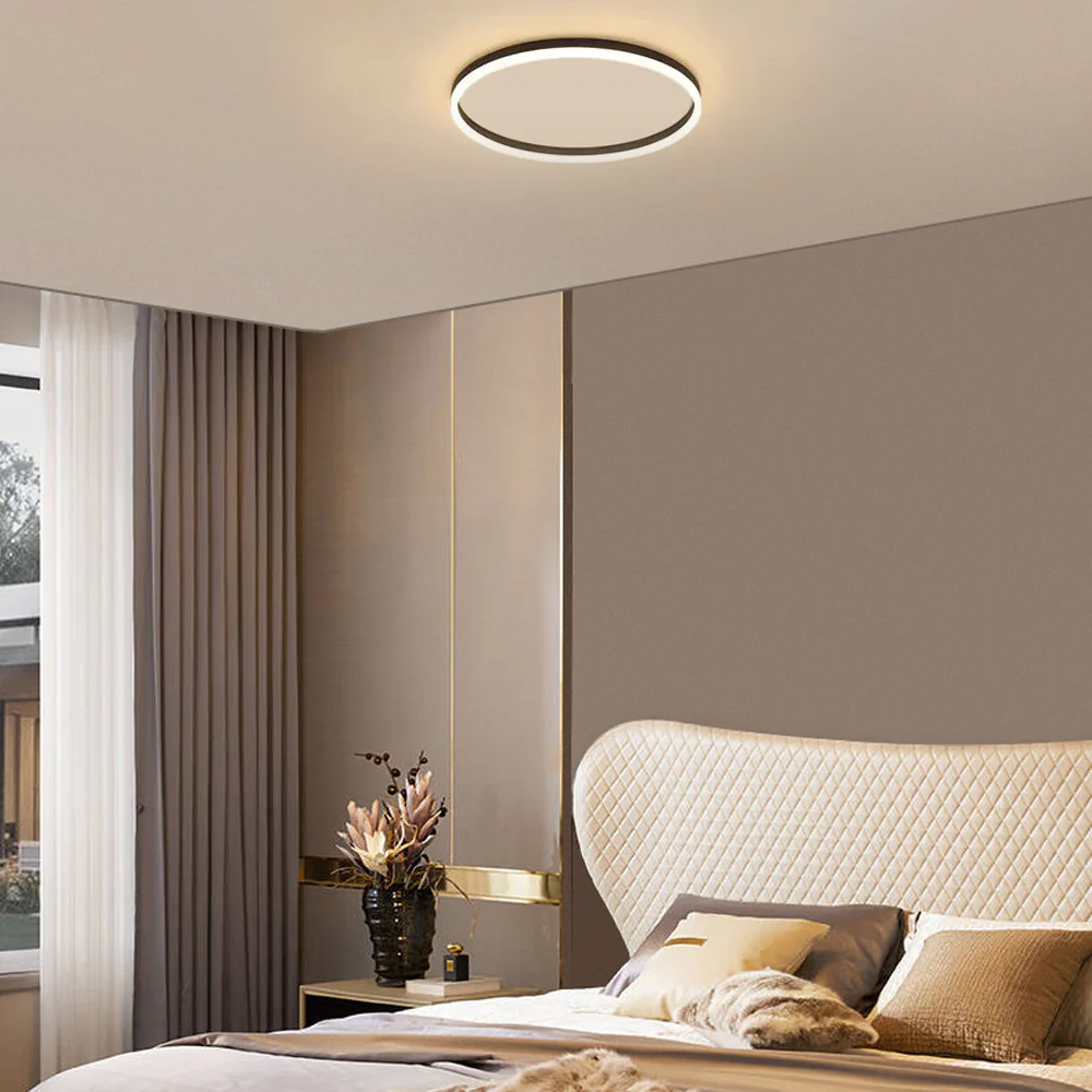 Modern Ring Flush Mount Ceiling Light Black Minimalist Metal