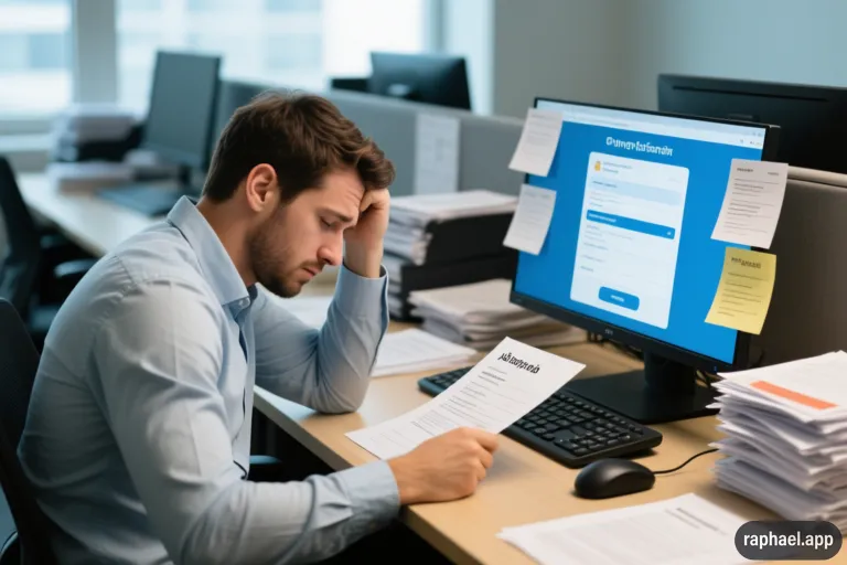 a man looks frustrated with heavy work to do with manual candidate sourcing