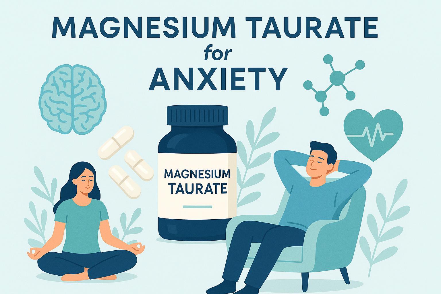 Magnesium taurate supplement for anxiety—brain, capsule, and wellness illustration