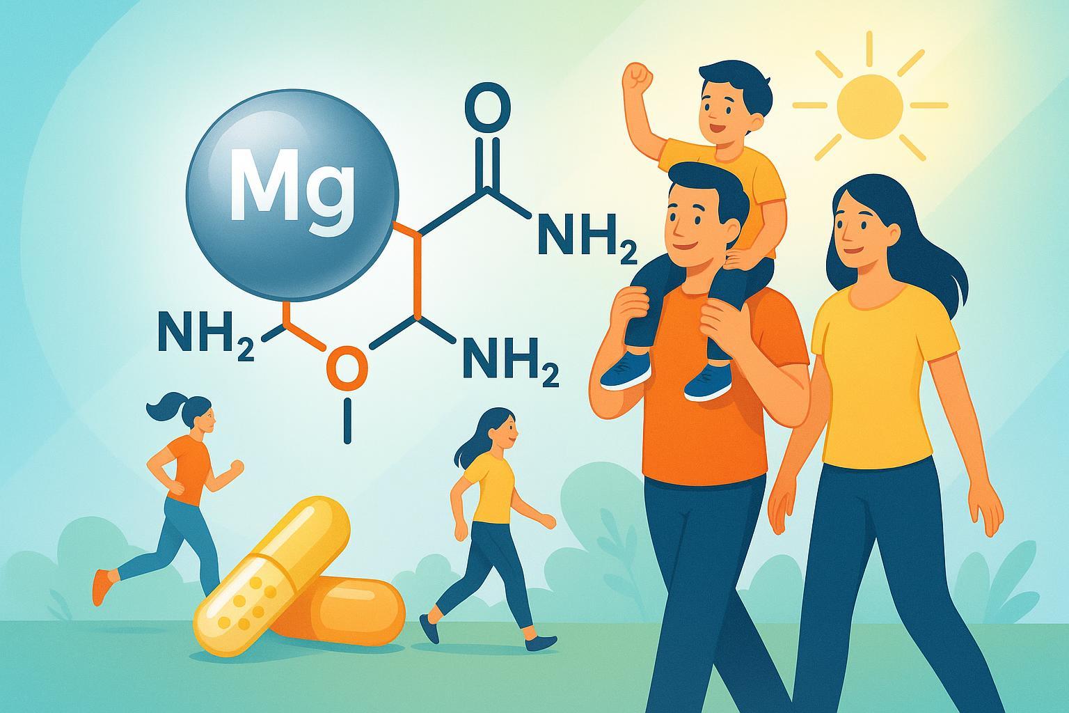 Chelated magnesium molecule and family wellness infographic cover image.