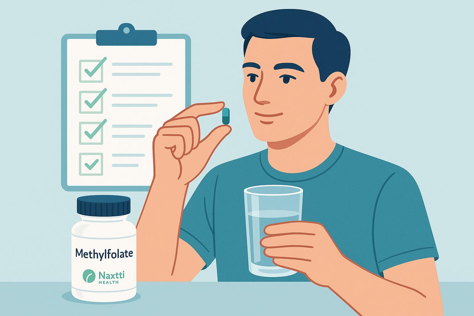How to take methylfolate – step-by-step supplement intake illustration with Naxttii Health branding