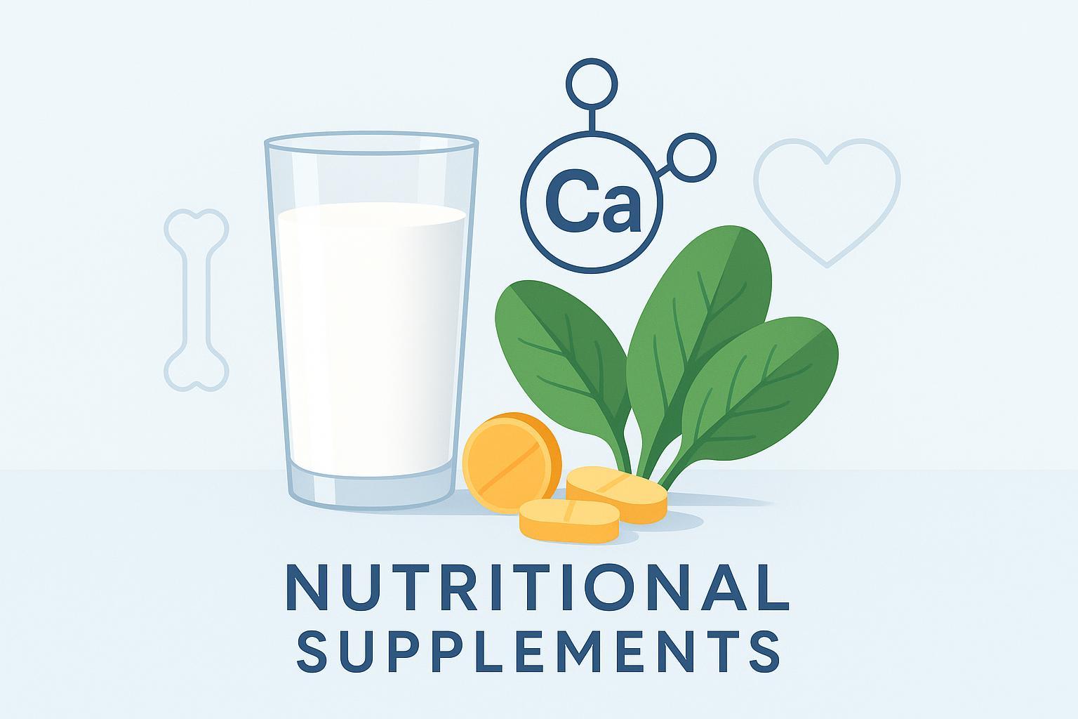 Calcium-rich foods and supplements supporting bone and heart health.