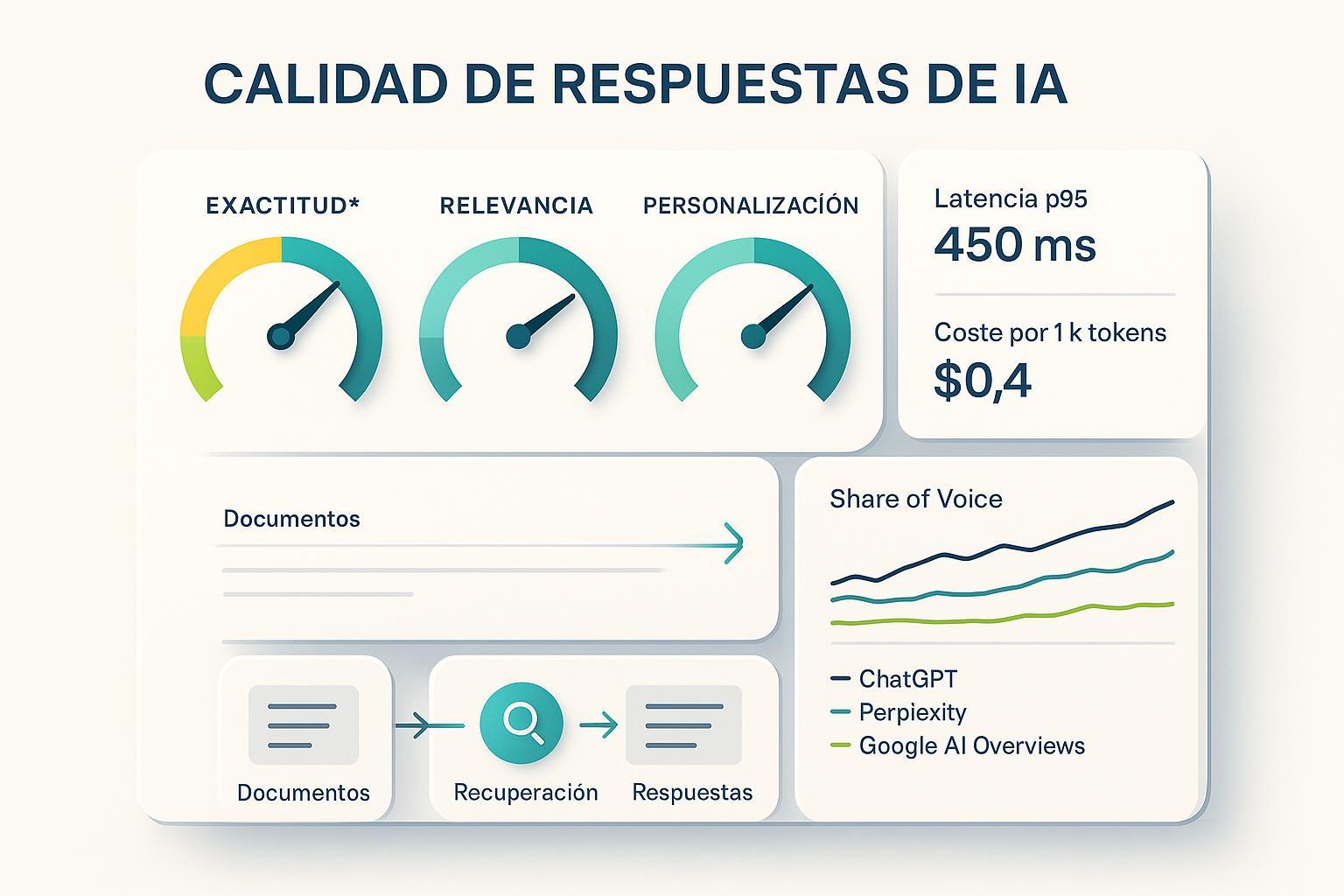 Métricas LLMO: mide exactitud, relevancia y personalización de IA