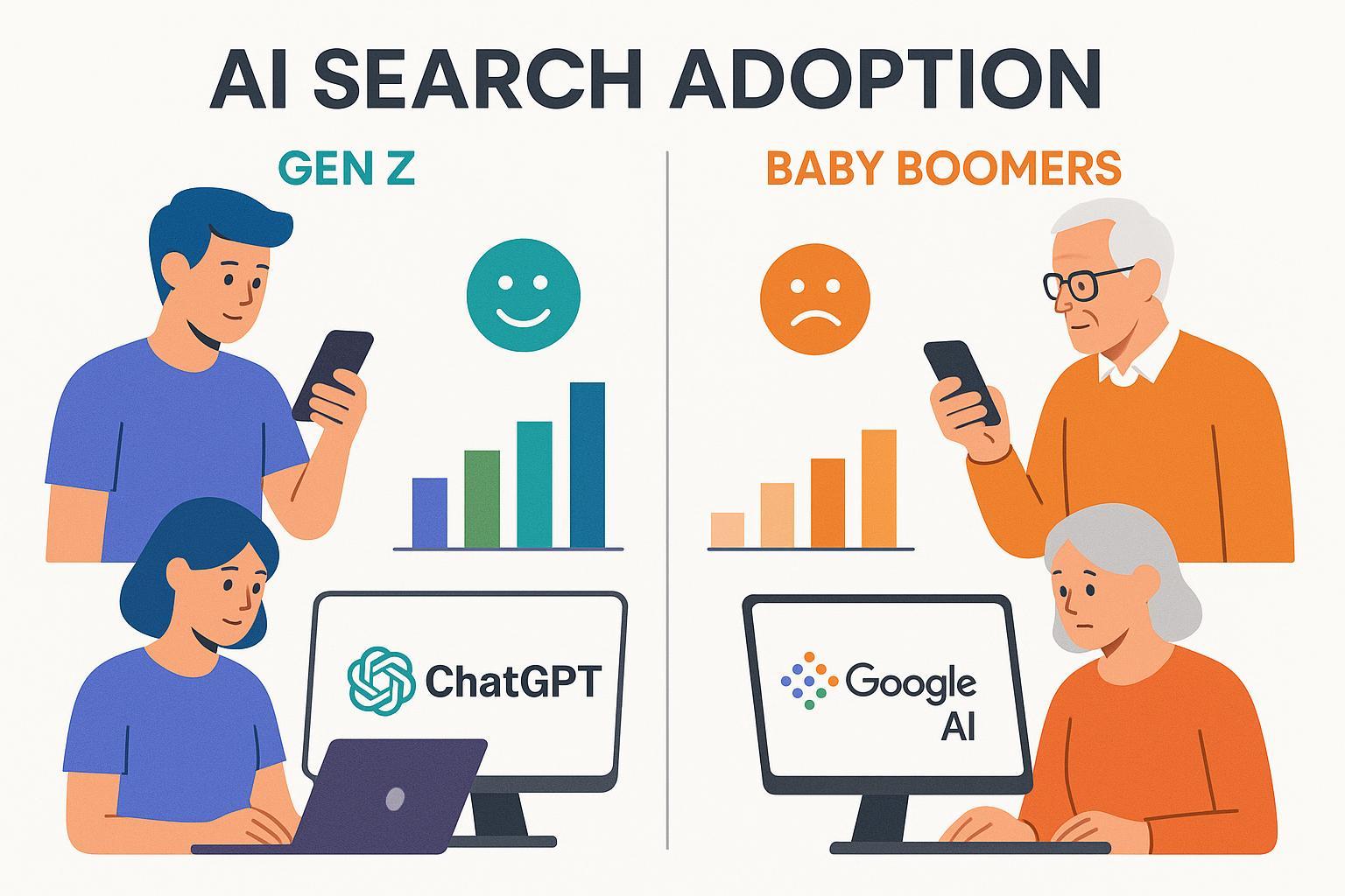Gen Z vs Baby Boomers en búsqueda IA 2025: comparativa y estrategias